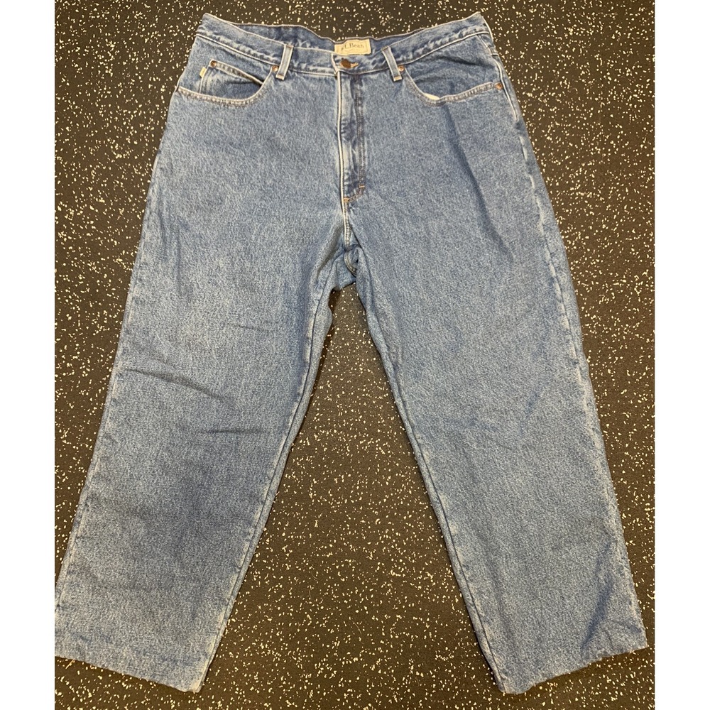 LL Bean Mens Fleece Line Jeans Size 37 x 27 Relaxed Fit Blue Denim Pants *HEM*